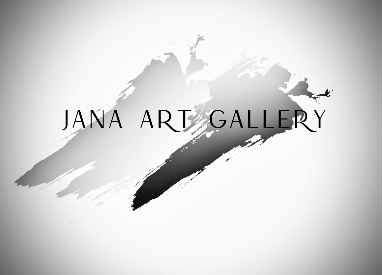 Jana Art Gallery logo with a black brushstroke on a gray background